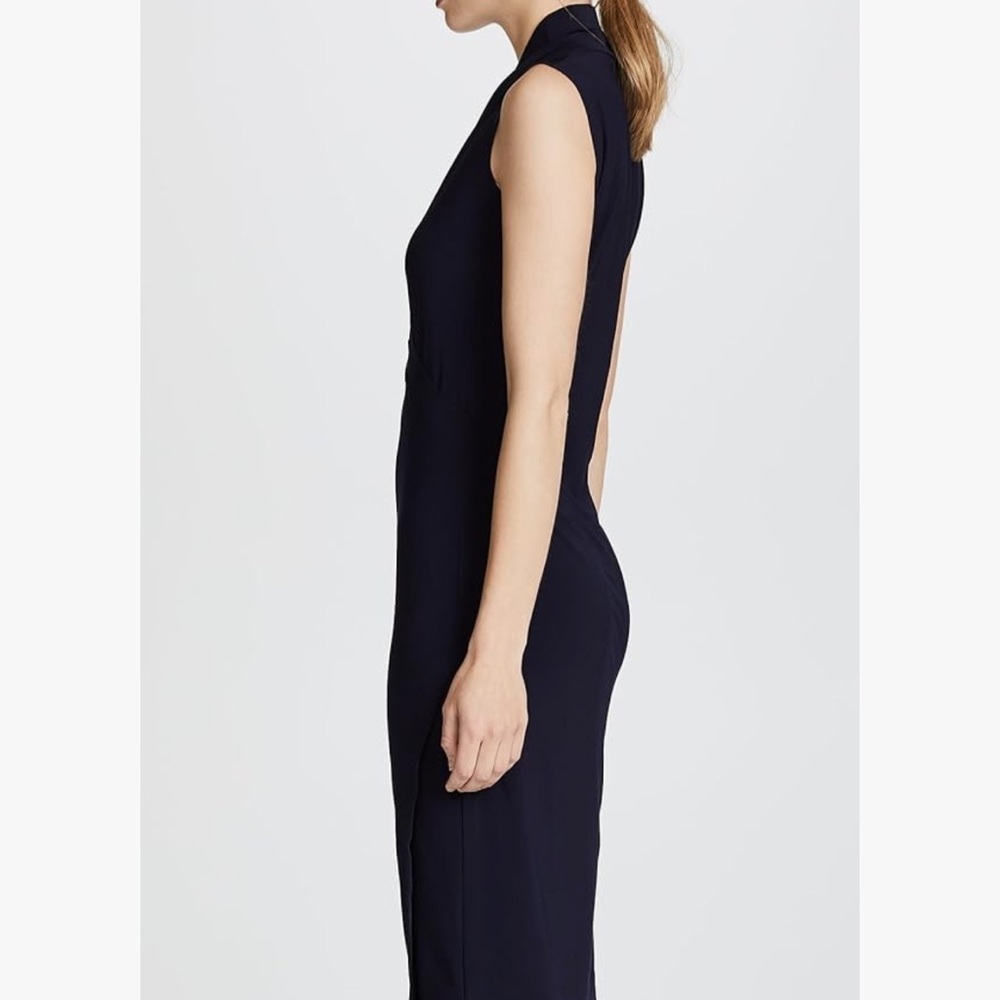 Norma Kamali Black Midi Dress Stretch Jersey Knit Funeral Mature Wedding Guest - Picture 14 of 15